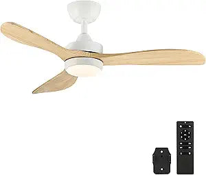 VONLUCE Wood Ceiling Fan with Lights, 42 Inch Ceiling Fan and Remote, 6-Speeds Quiet Reversible DC Motor, 3CCT, 3 Blades Outdoor Ceiling Fan for Patios Farmhouse, White