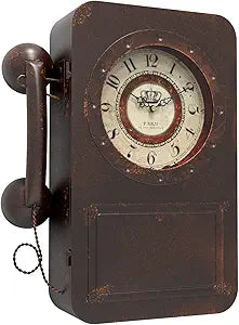 Abdurey Retro Old Telephone Wall Clock with Hidden Safe, Battery Operated Quartz Metal Wall Clocks, Large Rectangular Vintage Decor Clocks, for Farmhouse, Living Room(16" H x 12" W x 4" D)