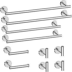 Newfun 10 Pieces Polished Chrome Bathroom Hardware Set - Includes 24 inch Towel Bar, Robe Hook, Toilet Paper Holder, Stainless Steel Bathroom Accessories Set for Bathroom Wall Mounted