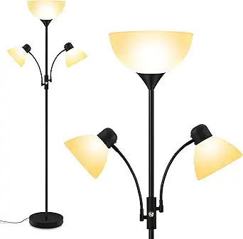 Floor Lamp Black, Standing Lamp, 71" Tall Lamps for Living Room, 3 Way Switch, Plastic Lampshade, Torchiere Floor Lamp with Reading Lamps, Modern Pole Lamps for Bedroom Kids Room E26 Base(No Bulb)