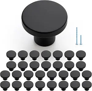 JOY DECOR 30 Pack Black Cabinet Knobs, Matte Black Drawer Pulls, 1-1/5 Inch