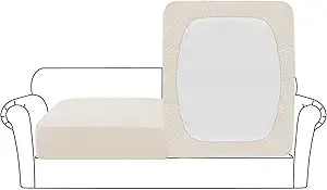 Flamingo P Large Couch Cushion Covers 2 Piece Set Sofa Seat Slipcovers for Deep Oversized Cushions with Elastic Bottom Furniture Protector for Pets & Kids, 2 Seat XL Cushion Cover, Ivory