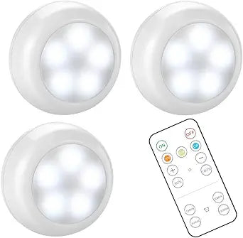 BLS Wireless LED Puck Lights with Remote Control, AA-1030 Battery Operated Lights with 3 AA Batteries, Stick on LED Under Cabinet Lighting with Timer& Dimmable, Cool White and Warm White (3 Pack)