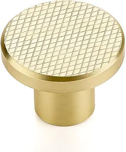 25 Pack Brushed Gold Cabinet Knobs, 1-3/16 Inch (30mm) Round Drawer Pulls, Single Hole Gold Knobs for Kitchen Cabinets, Dressers & Closet Doors, Solid
