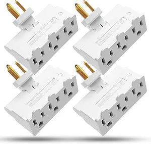 Fosmon 3 Outlet Adapter, Swivel Outlet Plug Three Way Rotating 180 Degree Right Angle Adapter Plug, Electric Wall Extender Indoor, 3-Prong, Grounded- 4 Pack