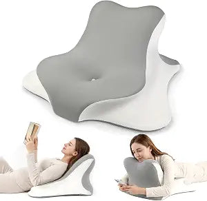 Reading Pillow for Bed, Ergonomic Memory Foam Prone & Reclined Support Pillow for Stomach Laying, Reading, Scrolling & Lounging, Multi-Position Bed Rest Pillow with Washable Cover