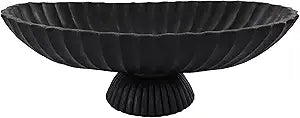14.5" Large Decorative Long Bowl - Black Fluted Scalloped Decorative Bowls for Home Decor - Ruffle Decor,Stylish Key Bowl for Entry Table,Decorative Fruit Bowls for Kitchen Counter