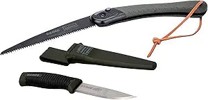 Bahco BAHLAP-KNIFE Ergonomic 7-1/2" Laplander Folding Saw & Knife Set, Includes 396-LAP and 2446-LAP with Rust-Proof Blade and Belt Holster for Bushcraft, Camping, Trail Maintenance & Outdoor Tasks