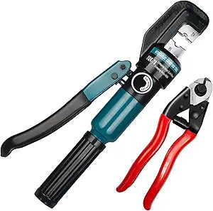 Steel DN Mate Hydraulic Crimping Tool/Hydraulic Crimper with Cable Cuttter for Stainless Steel Cable Railing Hardware,Battery Cable Crimping Tool for 1/8", 5/32" to 3/16" DC02