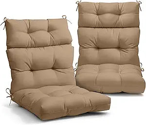 EAGLE PEAK Tufted Outdoor/Indoor High Back Patio Chair Cushions, 2 Pack, 46'' x 22'', Khaki