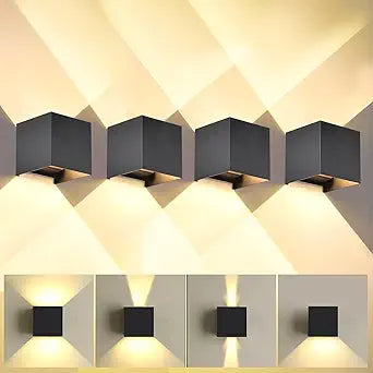 Up and Down Lights Outdoor Wall Lights Porch Lights, Square Aluminum Exterior Lighting Fixtures IP65 Waterproof Sconce Lights 3 Colors 3000K/4000K/6000K for Garden Shop Yard Patio Park 20W Black