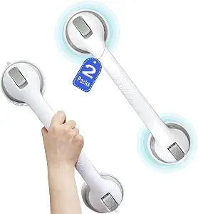 Shower Grab Bars for Seniors, Shower Handles for Elderly Suction Cup,2 Pack 16.19 Inch,Handicap Grab Bars for Bathtubs and Showers Wall, Bathroom Safety for Showers Walls Heavy Duty, No Drillin,Grey