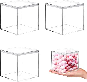 Kamehame Acrylic Boxes for Display 3 Pack Clear Plastic Square Cube, 3.3x3.3x3.3Inch/85x85x85mm Small Acrylic Box with Lid, Candy Pill and Tiny Jewelry Storage Boxes Organize Containers