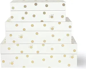 kate spade new york Decorative Storage Boxes with Lids, 3 Pack Sturdy Organizer Storage Bins, Includes Small Medium Large Pink Nesting Boxes with Magnetic Closure, Gold Dot with Script