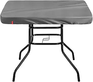 Outdoor Square Table Cover Waterproof UV-Resistant for 48 x 48 Inch Patio Tables - Heavy Duty Weatherproof Table Top Protector with Elastic Hem (Grey)