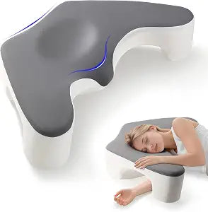Side Sleeper Pillow for Shoulder Pain Relief, Memory Foam Pillow with Arm Hole & Neck Support Design, Ergonomic Back Sleeping Cervical Pillows with Washable Cooling Pillows Case (Grey)