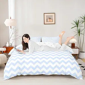 Manfei Blue White Stripes Duvet Cover Set Queen Size,Minimalist Vertical Stripes Bedding Sets for Boys Teens Room Decor,Modern Style Quilt Cover for Kids,Geometric Duvet Set 3 pcs,2 Pillowcases