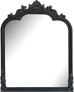 Black Arched Wall Mirror, Antique Baroque Wall Mirror Decoration, Fireplace/Entrance/Living Room/Bedroom/Kitchen/Farmhouse/Bathroom Home Decor(Black)