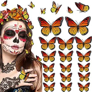 12 Pcs Monarch Butterfly Hair Clips, 4 Size 3D Simulation Butterflyr Hair Barrettes Butterfly Headwear Clips for Halloween Dia De Los Muertos Day of the Dead Decorations (12)