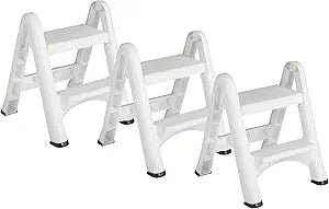 Rubbermaid FG420903WHT EZ Step 2 Step Folding Plastic Ladder Step Stool with Skid Resistant Foot Pads, White (3 Pack)