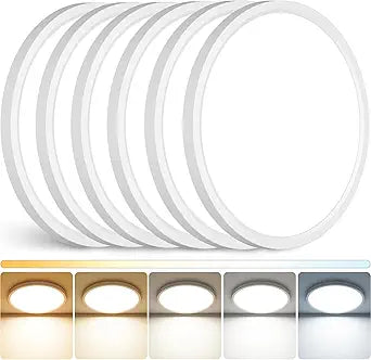 Peasur 12Inch LED Ceiling Light Flush Mount, 5CCT 3000K-6500K Adjustable Ceiling Light Fixture, 2400LM 24W Bright White Flat Lighting Fixture for Hallway Kitchen Bathroom Bedroom, 6Pack
