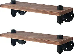 HouseAid Industrial Pipe Floating Shelves, Rustic Farmhouse Pipe Shelf for Living Room, Bedroom, Bathroom and Kitchen, Wall Mounted, Matte Black (2 Pack)