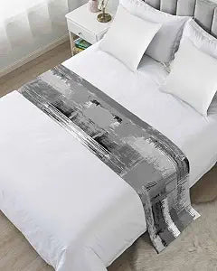 Contemporary Grey Bed Runner for King Size Bed, Bedspread Protector Slipcover Bed Scarf for Foot Bed Runners & Scarves for Bedroom Hotel Wedding Room 102x20 Inches Abstract Black Grey White Street Art
