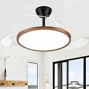 42 Inch Retractable Ceiling Fan with Lights, Fandelier Ceiling Fan for Bedroom Living Room Dinning Room, Chandelier with Fan 6 Speed, 3 Color Temperature, Reversible DC Motor-Black