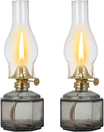 2 Pack Rustic Oil Lamp Large Vintage Glass Kerosene Lamp Chamber Oil Lamps for Indoor Use Home Decor Classic Old Hurricane Oil Lamp for Emergency Lighting 12.5''