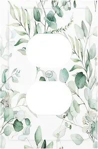 Boho Green Eucalyptus Leaf Floral Plants Flowers Outlet Covers 1 Gang Duplex Light Switch Cover Decorative Switch Plates Electrical Receptacle Faceplate Wall Plate for Bed Room Living Room Decor