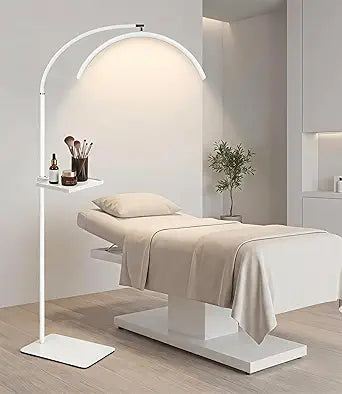 Half Moon LED Floor Light with Tool Tray for Lash Techs, Eyelash Extensions, Estheticians, Skincare, Nail Art, Tattoo Artists, Home & Office - Professional Shadow-Free Lamp | Dimmable (White)