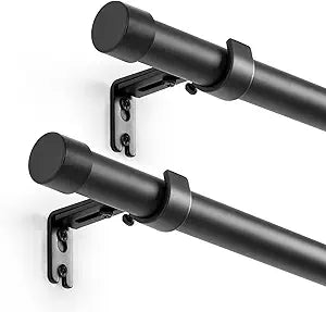 Curtain Rods for Windows 16 to 48 Inch (1.3-4 Feet), 2 Pack, 1 Inch Diameter Adjustable Single Curtain Rod, Heavy Duty Metal Drapery Rods Hold up to 30 lbs - Kitchen Bathroom Bedroom - WAZLEX, Black