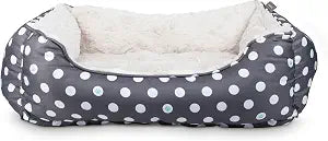 Fringe Studio Dot Paw Charcoal Medium Rectangular Cuddler Pet Bed 25" X 21"- Poly Filled with Faux Fur Interior - Machine Washable (213020)