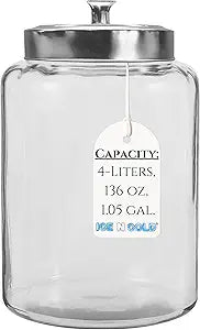 ICE N COLD 4-Liter, Half Gallon Glass Jar with Silver Steel Lid  for Kitchen, Pantry, & Laundry Items | Storage for Cookies, Flour, Pasta, Laundry Pods (1, Silver Lid, 4-Liter | 136oz | 1.05 Gallon)