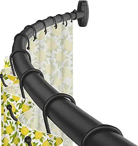 Curved Shower Curtain Rod,Matte Black Round Shower Curtain Rod 48 to 72 Inches Adjustable Rounded Bowed Shower Rods for Bathroom,Bathtub, More Shower Space,Need to Drill(Black, 72 inch)