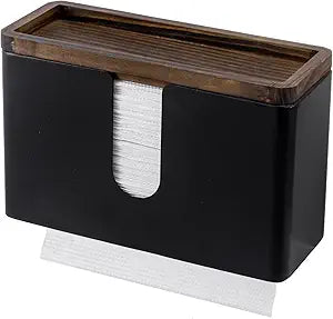 MyGift Decorative Wood Paper Towel Holder with Shelf - Wall Mounted Bathroom Napkin Dispenser