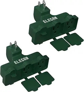 Elecan 3-Outlet Wall Plug Adapter Green 2 Pack,Heavy Duty Outdoor Power Splitter,Weatherproof Multi Outlet Extender with Safe Cover,3-Prong Grounded Plug,Ideal for Holiday, Home and Office,EL ETL