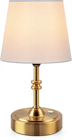 ONEWISH Small Cordless Lamp Dimmable-Battery Operated Table lamp, 4000mAh Rechargeable, Touch Bedside Lamp with White Fabric Shade, 2700K Bulb Included, for Dining, Patio, Bathroom(Gold)