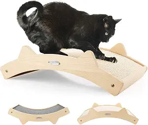 Pecute Double-Sided Sisal Cat Scratcher for Indoor Cats, Durable Sisal | Natural Sisal & Carpet Cloth, Durable Solid Wooden Structure Scratch Pad, Cat Scratcher & Lounge Bed 2 in 1, 16.5 x 10.8in