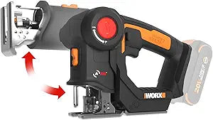 WORX Cordless Reciprocating Saw&Jigsaw, 20V " 2-in-1 Saw, " Stroke Length, 2-in-1 functions, 4 Blades for Different Materials, Compact&Lightweight Design, Tool Only, PowerShare