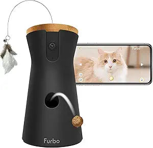 Furbo 360 Cat Camera: Basic See, Talk & Toss Features, No AI Alerts, No Subscription Required, Pet Security Cam w/Meowing Alerts, Rotating View, Treat Toss, 2-Way Audio, Smart Home Kitty Monitoring