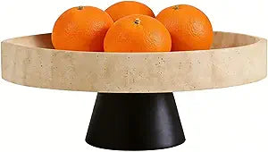 Large Decorative Fruit Bowl,Modern Travertine Key Bowl for Entryway Table,Pedestal Bowl for Dining Table Center,Living Room, Kitchen Decor Modern Home Decor Marble Bowl (10.23 Inch)