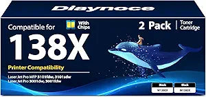 138X Black Toner Cartridge (with Chip) Replacement for HP 138X 138A W1380X Black Toner Cartridge HP138X HP138A Compatible for Laser Jet Pro MFP 3101fdw 3001dw MFP 3101sdw 3001fdw Printer, 2-Pack