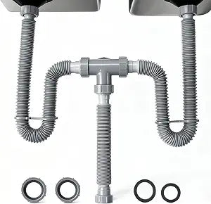 Sink Drain Pipe Kit - Expandable Flexible P-Trap for 1 1/2" or 1 1/4" Drains, Complete with Connectors and Adapter, Adjustable Installation, Ideal for Kitchen, Bathroom(Grey)