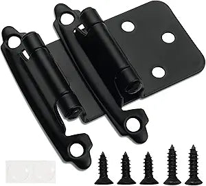 Decobasics 1/2" Overlay Matte Black Cabinet Hinges 50 Pack (25 Pair) Self Closing Bath & Kitchen Cabinet Hinges Black Flush Mount w/Door Bumpers & Upgraded Screws