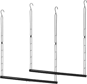 STORAGE MANIAC Hanging Closet Rod, Adjustable Width and Height Closet Hanging Organizer, Space-Saving Clothes Hanging Bar, Closet Extender Hanging Rod Double Closet Hanging Rod, 2 Pack Black