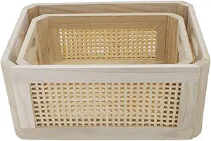 Wooden Storage Basket, Rectangle-A-Set2, Brown, Large (13.77"L x 9.84"W x 6.29"H), Small (11.81"L x 7.87"W x 5.47"H)