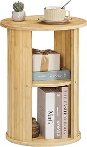 HOOBRO Small Round Side Table, 3-Tier Round Bamboo End Table, Sofa Bedside Table, Bohemian Style Nightstand Easy Assembly, for Living Room, Bedroom, Apartment, Natural YL192BZ01