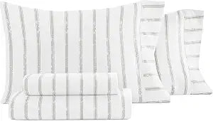 Queen Sheet Set 4 Piece - Ultra Comfortable & Breathable Cooling Queen Bed Sheets - Deep Pocket & Wrinkle-Free Sheets Fits 16" Mattress - Extra Soft & Oeko-TEX Certified - Distressed Line Light Gray