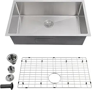 33-Inch Stainless Steel Undermount Workstation Sink - 16G Single Bowl with Noise Defense & Scratch-Resistant Finish for Modern Kitchens